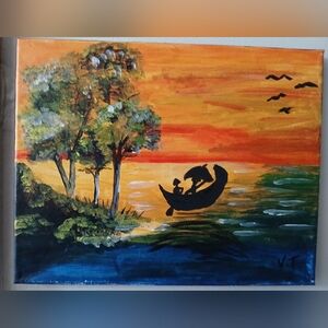 Colorful Sunset Painting On 11 × 14 Canvas.